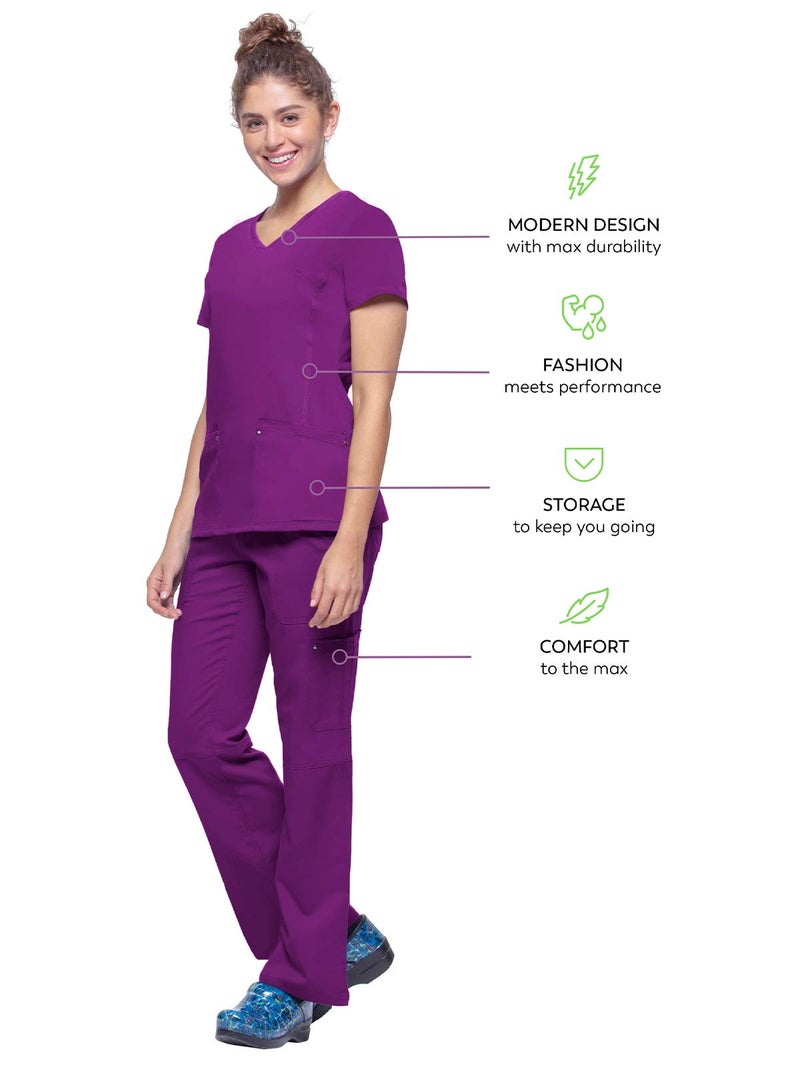 Healing Hands Women's Scrub Top V-Neck with 2 Pockets, 2-Way Stretch, and Yoga Knit Side Panels for Slim Fit - 2245, L, Eggplant - Image 5